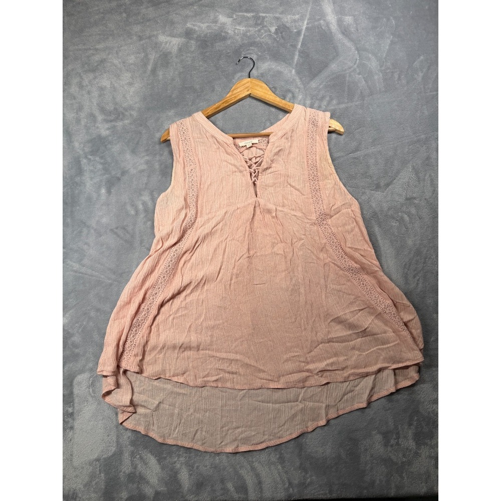 Oddi Clothing Blouse Womens S Rose Pink Lace Up Front Sleeveless V-Neck Top